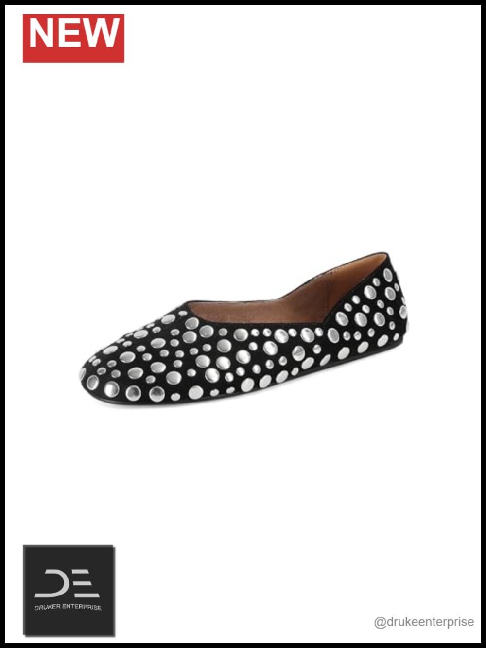 Faux Suede Studded Ballet Flats Women Round Toe Slip On Comfortable Dress